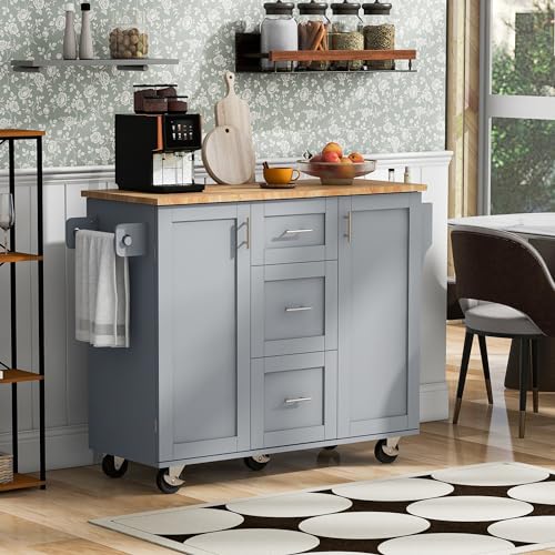White Kitchen Island with Drop Leaf and 3 Drawer U3264