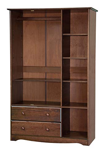 100% Solid Wood Armoire Wardrobe Closet, Java, 4 Shelves, 1 Clothing Rod, 2 Drawers, 1 Lock S495159