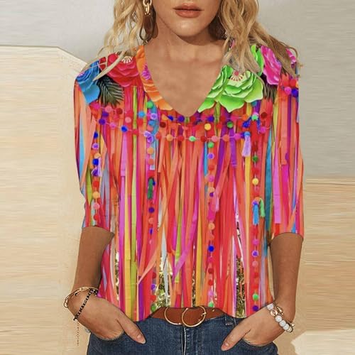V Neck Elbow Length Sleeve Basic Tops Plus Size Blouse A6794