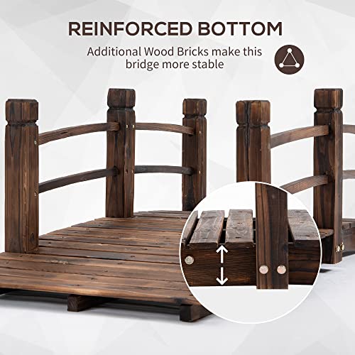 Fir Wood Garden Bridge Arc Walkway with Side Railings, Stained Wood, 60" x 26.5" x 19" X11644