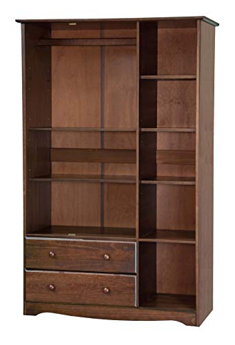 100% Solid Wood Armoire Wardrobe Closet, Java, 4 Shelves, 1 Clothing Rod, 2 Drawers, 1 Lock S495159