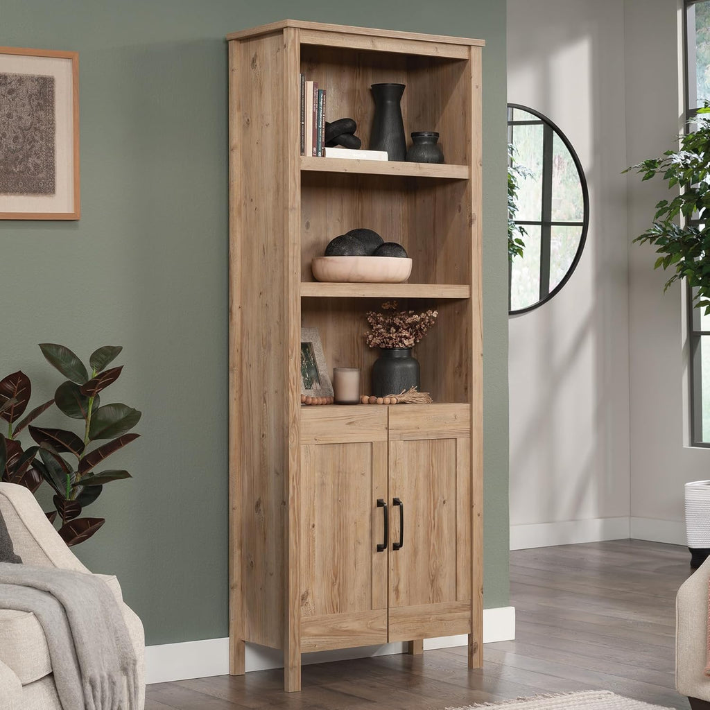 Khaki Pine Finish Bookcase with Doors B981269
