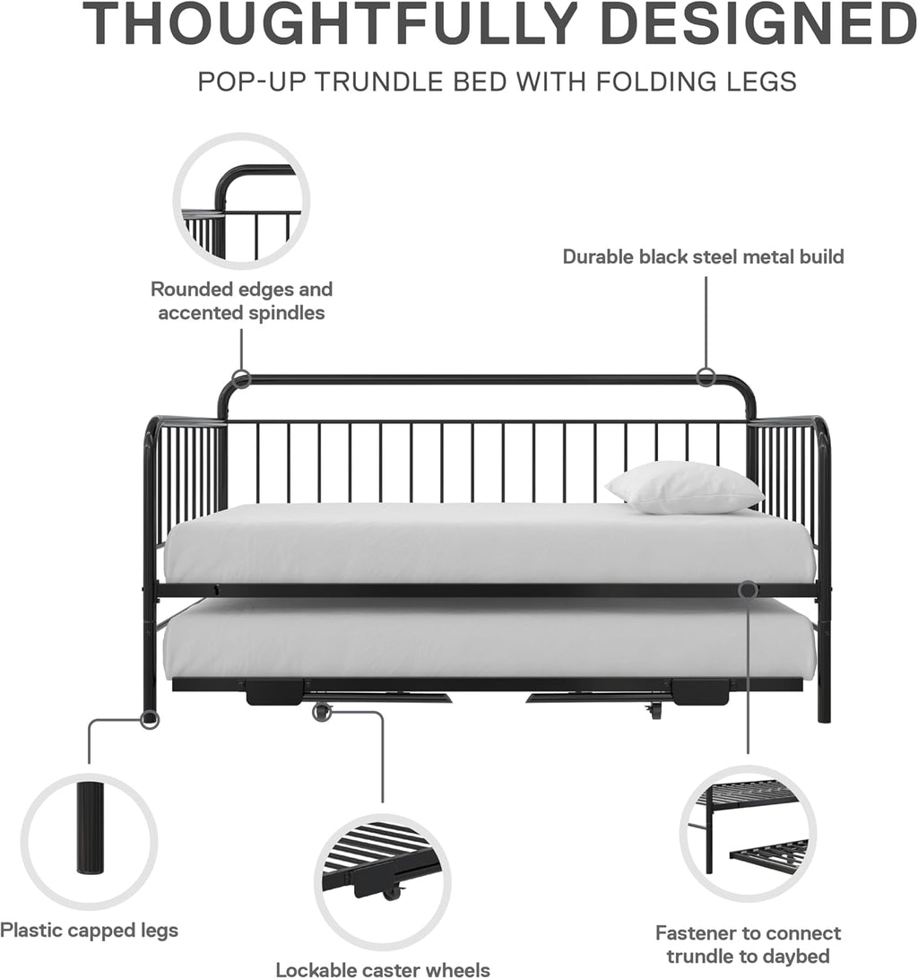 Black Metal Twin Daybed with Pop Up Trundle Bed B83178