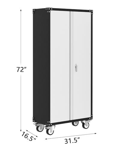 Metal Storage Cabinet 72" H with Wheels, Steel Tool Cabinet with Lock and 4 Adjustable Shelves K9948