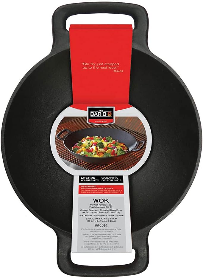 Cast Iron Wok with 2 Handles Black U286487