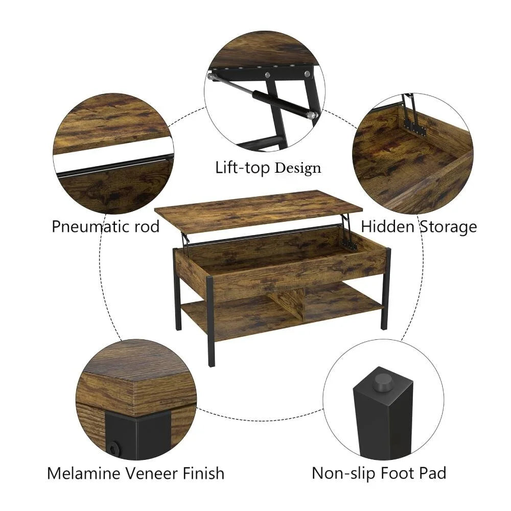Brown Lift Top Coffee Table with Hidden Storage L40118