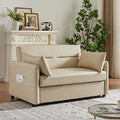 Convertible Sleeper Sofa Bed 57 Inches Velvet 2 Seats with Pull Out Bed Adjustable Backrest 2 Pillows Side Pocket Light Brown K15268