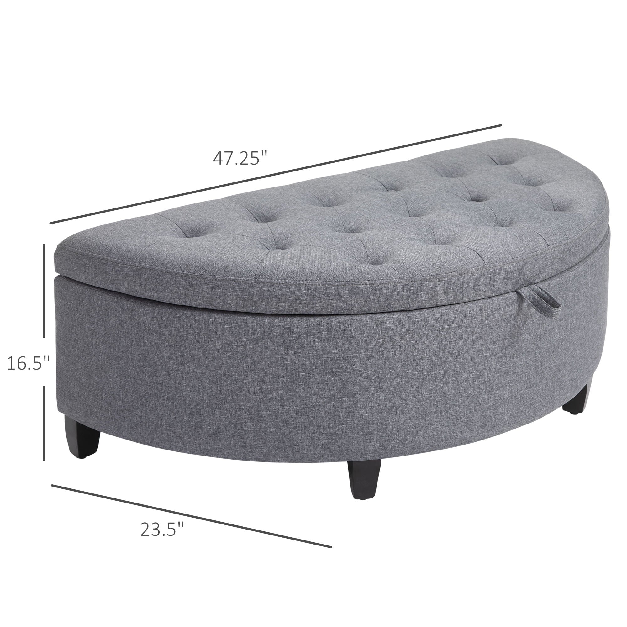 Gray Half Moon Storage Ottoman with Lift Lid J863