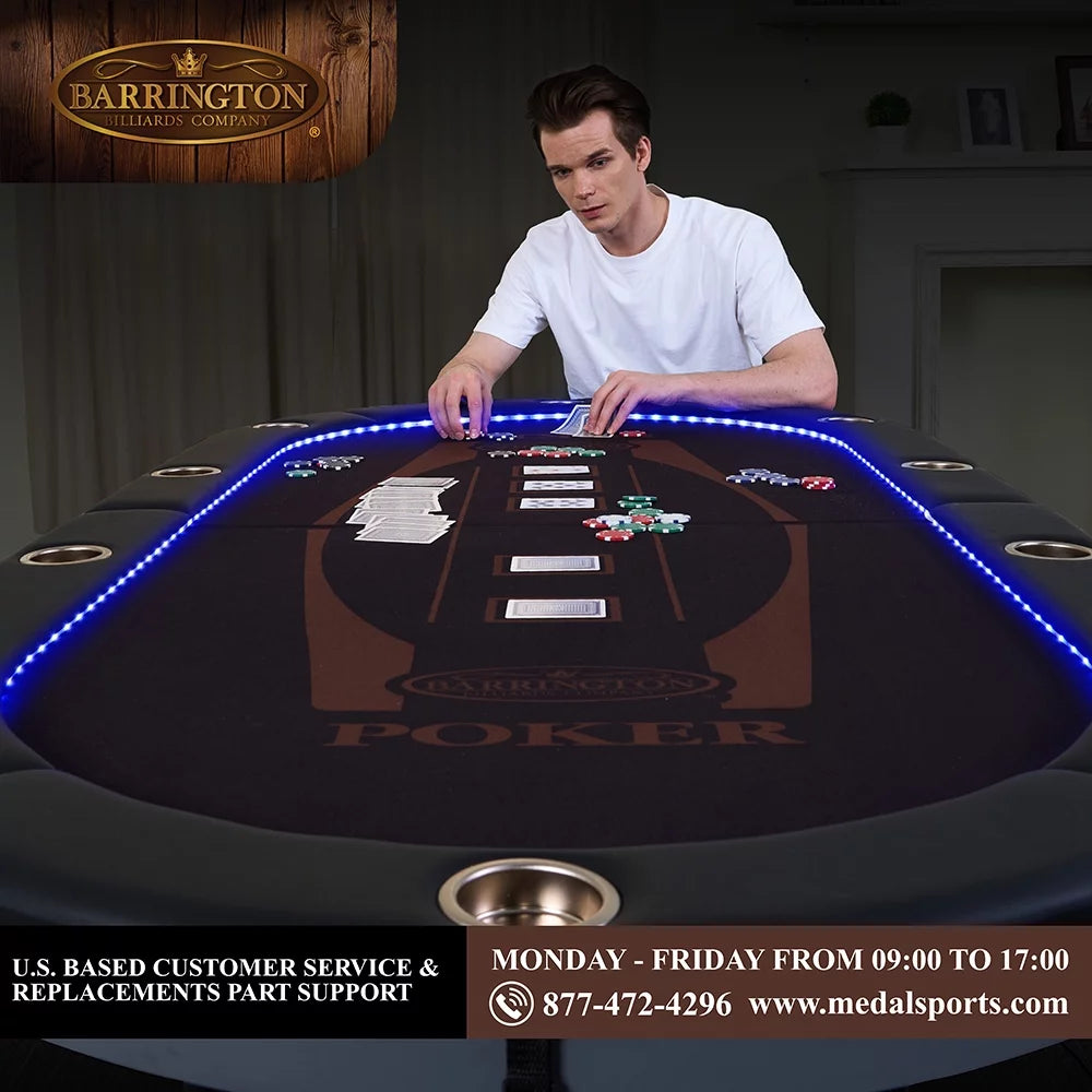 10-Player Poker Table with In-laid LED Lights, Brown and Black T55501