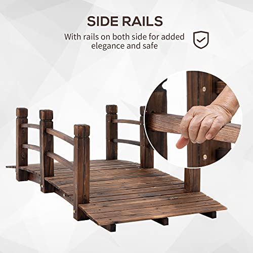 Fir Wood Garden Bridge Arc Walkway with Side Railings, Stained Wood, 60" x 26.5" x 19" X11644