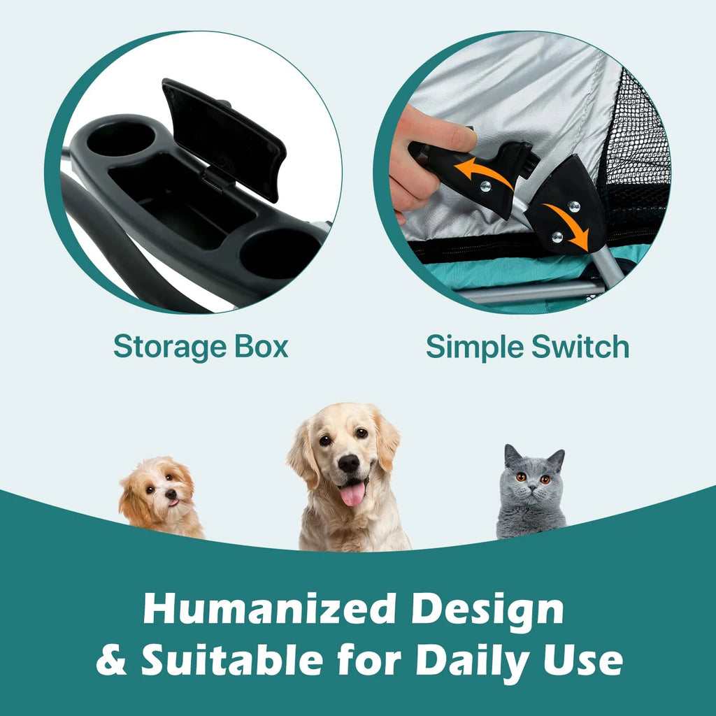 Teal Folding 4-Wheel Dog Stroller U8959