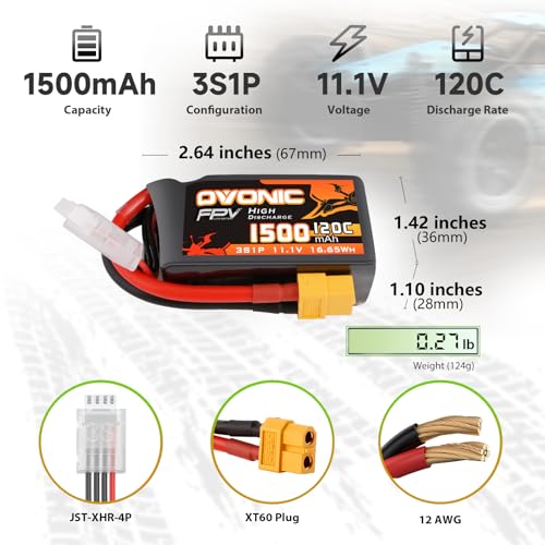 11.1V 1300mAh 3S RC Battery with XT60 Plug (2 Pack) Y109474