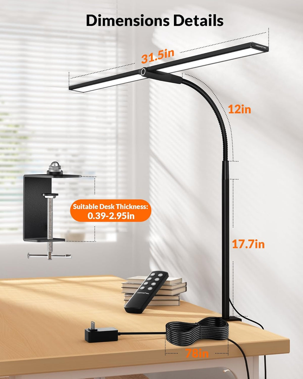 Black Double Head LED Clamp Desk Lamp with Remote Control C82813