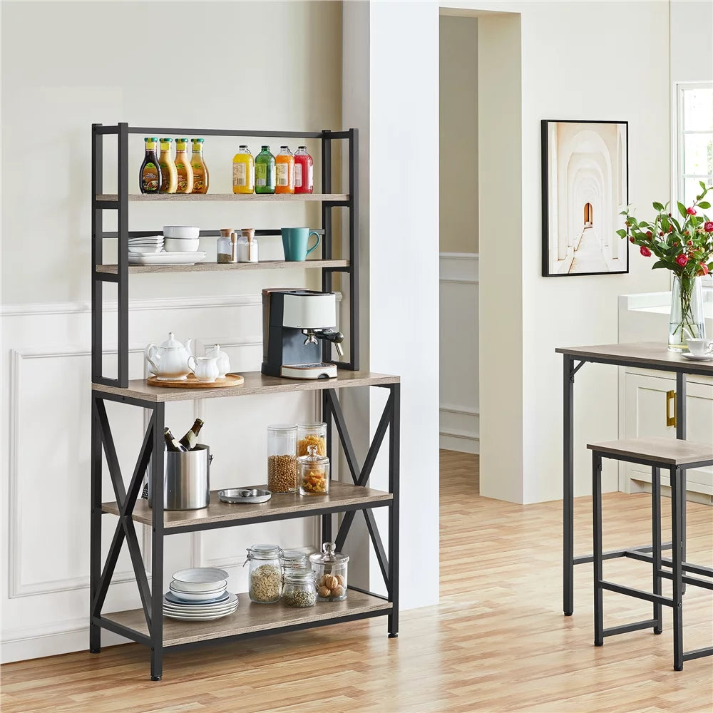 5-Tier Industrial Wood Baker’s Rack Storage Shelf, Gray Y443