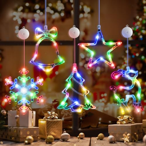5Pack Christmas Window Lights with Timer, Battery Powered White LED Snowflake Decor C50355