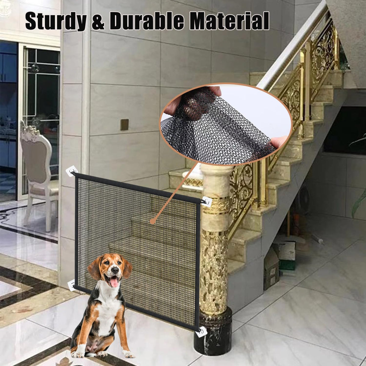 Portable Mesh Pet Gate, 43.5" W x 31" H, 6 Hooks Z480890