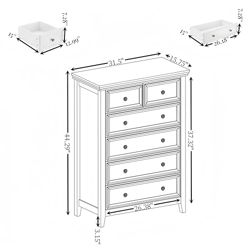 White 6 Drawer Dresser with Metal Handles W843