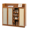 Bamboo 30 Pairs 7-Tier Shoe Cabinet with Folding Rattan Doors and Boots Compartments Q7994
