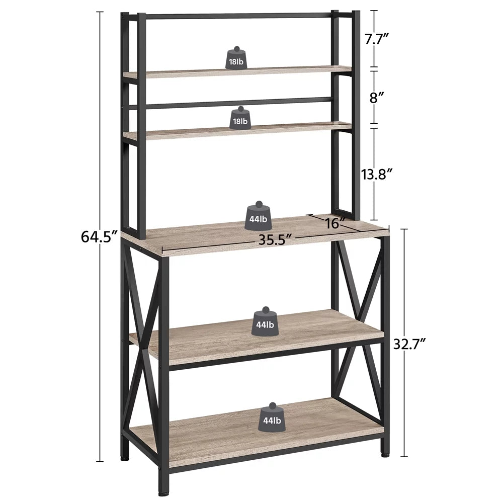 5-Tier Industrial Wood Baker’s Rack Storage Shelf, Gray Y443