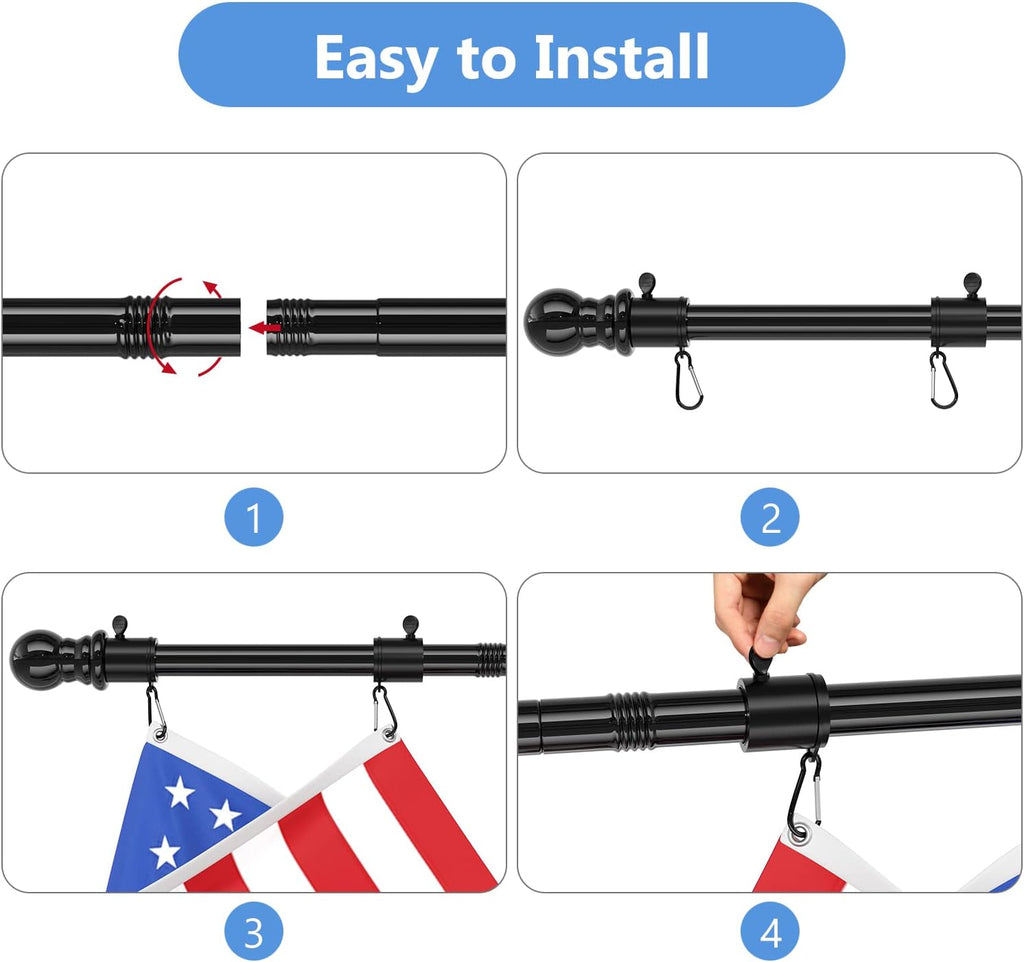 6FT Metal Flag Pole with Two-Position Bracket Holders Black P552