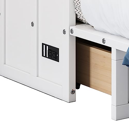 White+Walnut Full Wood Murphy Bed with Storage Drawers U3553