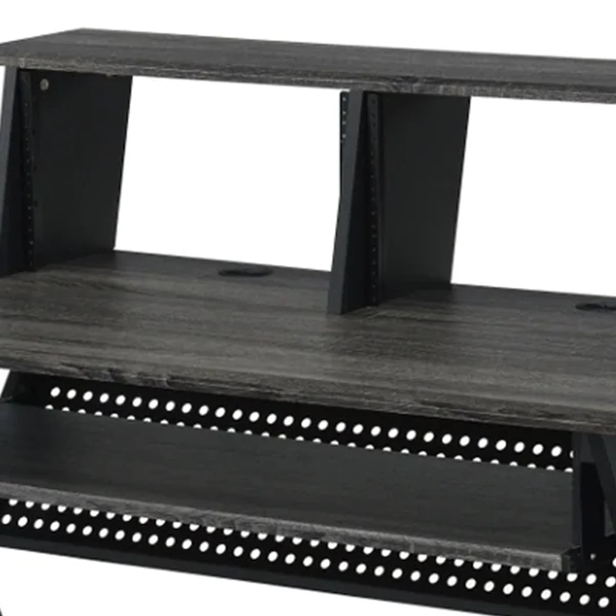 Gray Wood Music Desk Studio Station with Keyboard Tray and Shelves D340