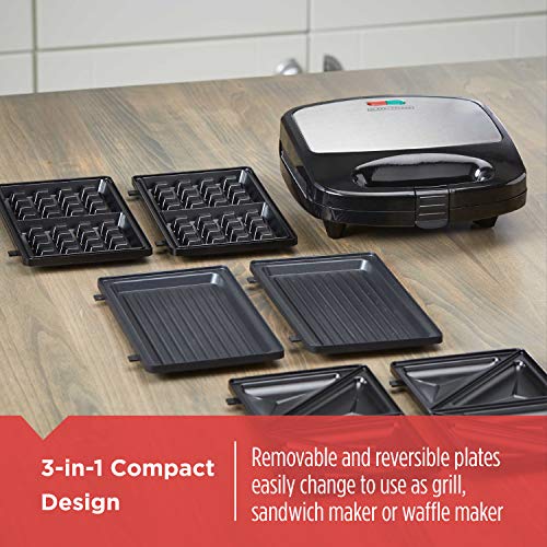 3-in-1 Waffle Iron, Grill and Sandwich Press, Non-Stick Removable Plates P69092