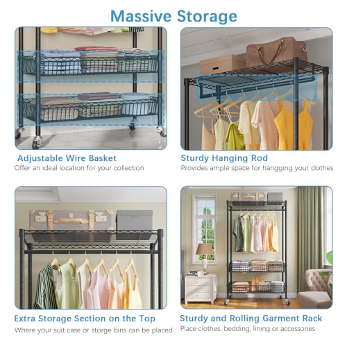 White Rolling Garment Rack with Basket Q12149