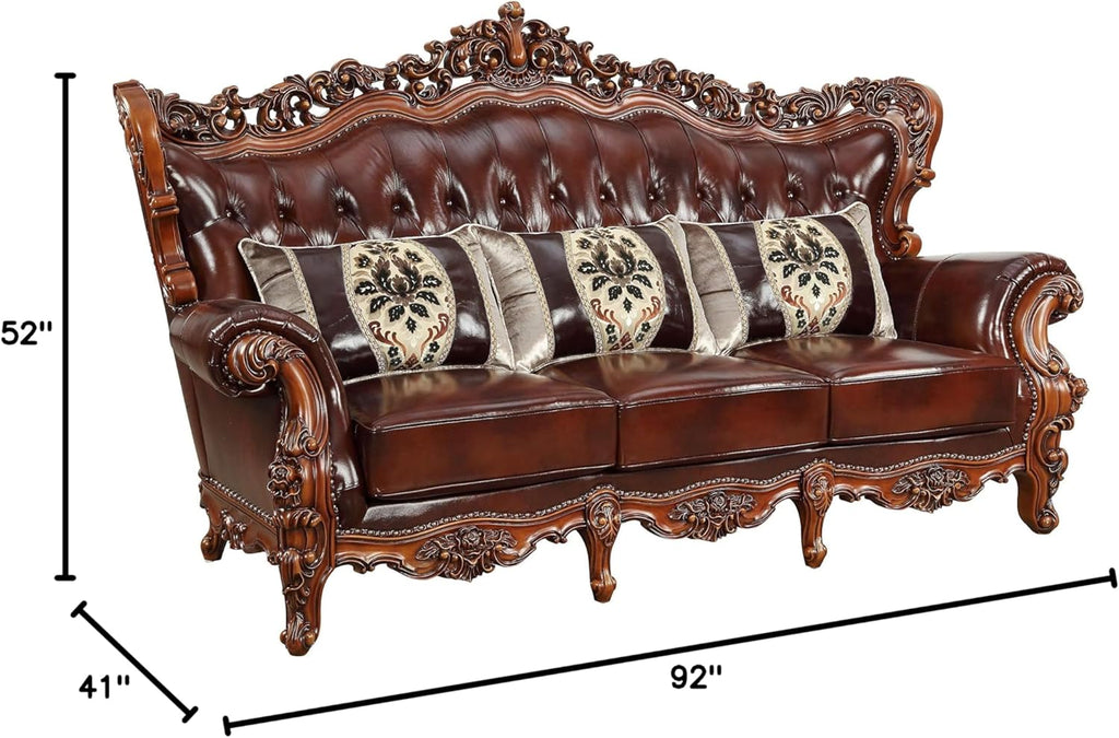 Cherry Top Grain Leather Match Sofa S881