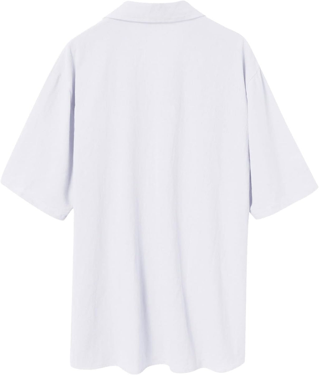 Men's Cotton Linen Short Sleeve Button Down Shirts I18215