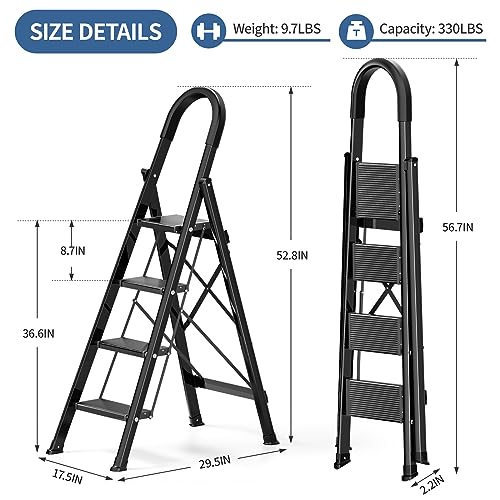 Black Aluminum Folding Step Stool with Handgrip W543649