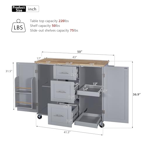 White Kitchen Island with Drop Leaf and 3 Drawer U3264