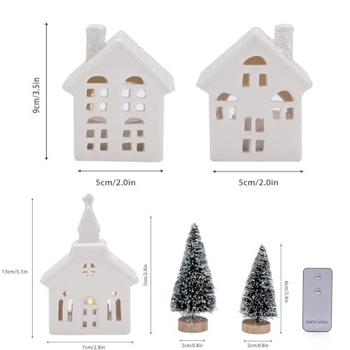7 Pcs Christmas Porcelain Village Tabletop Figurine LED House Decorations N68476