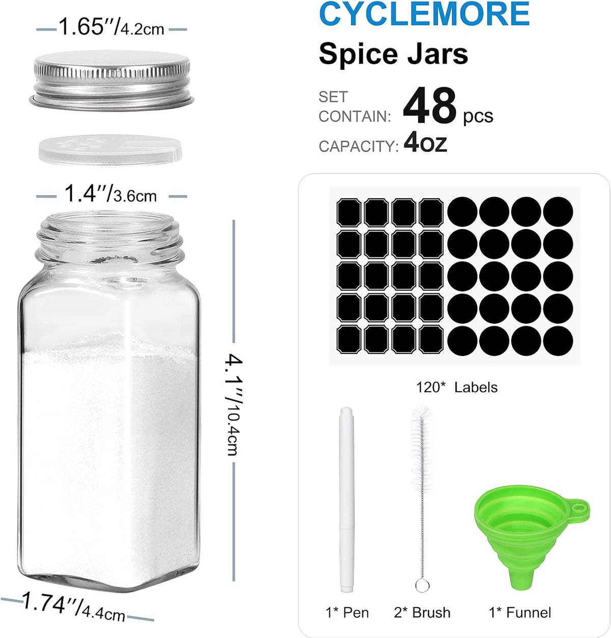 48 Pack 4oz Glass Spice Jars with Silver Metal Caps R64858
