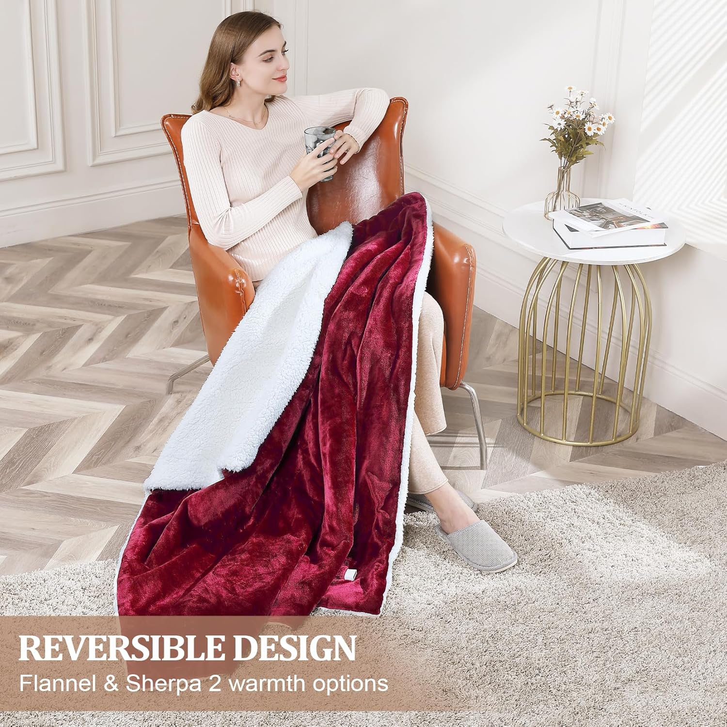 Red Flannel Electric Heated Throw Blanket 50" x 60" M1695