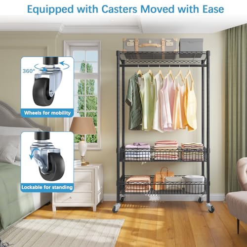 White Rolling Garment Rack with Basket Q12149