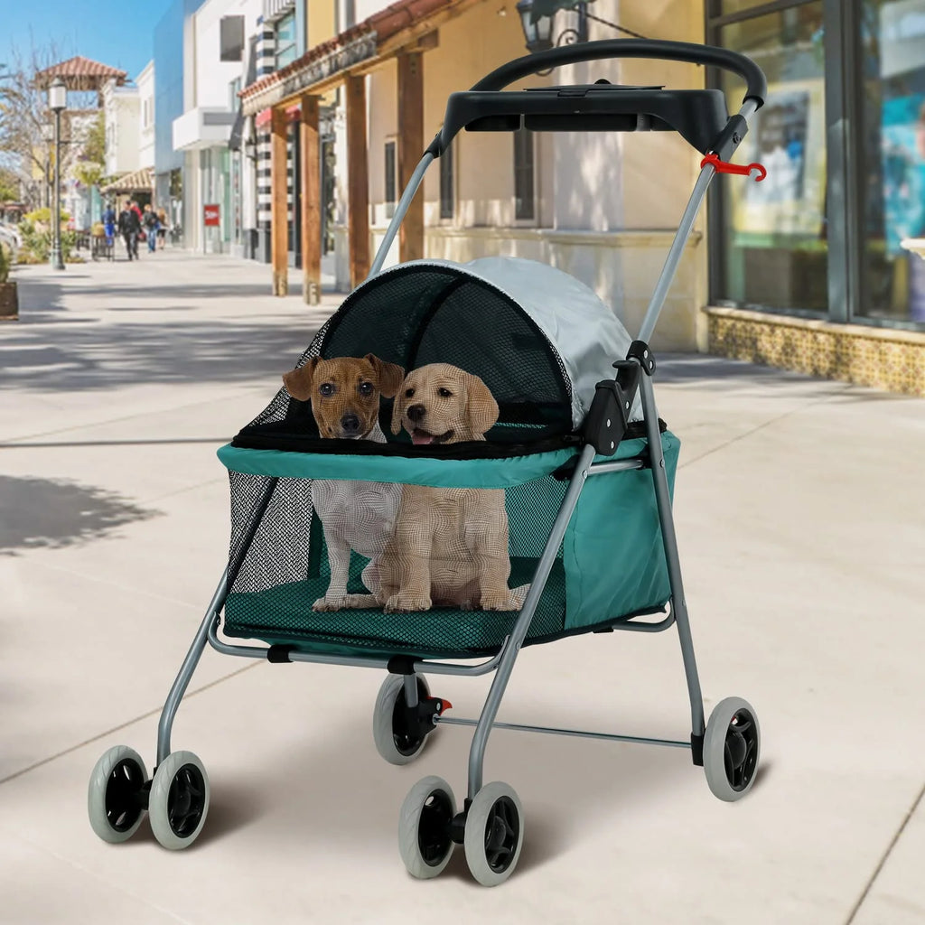 Teal Folding 4-Wheel Dog Stroller U8959