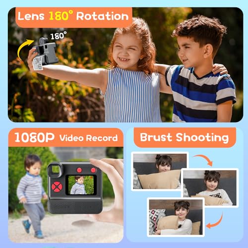 Blue FHD Selfie Digital Video Camera with 3 Rolls Print Paper & 32G Card K731