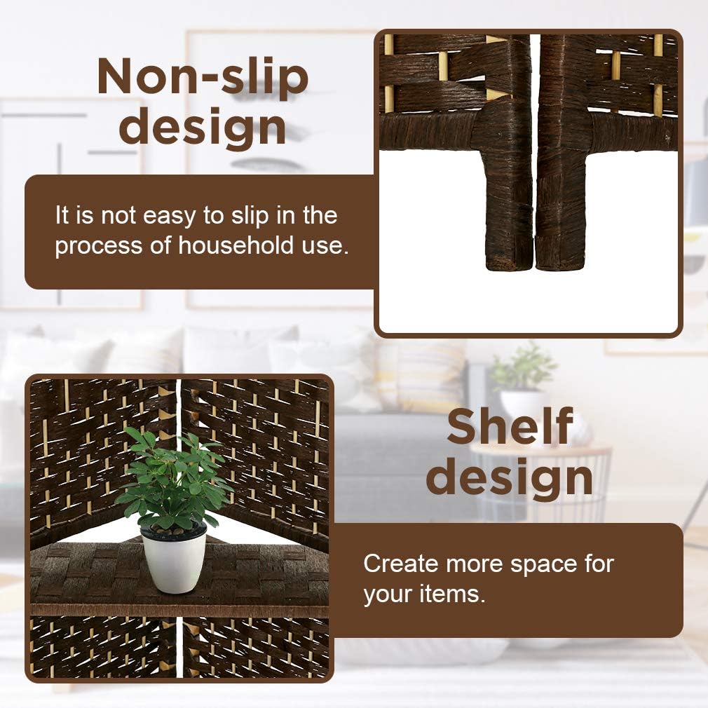 Brown 6 Panel Wooden Folding Room Divider with Shelves S412161