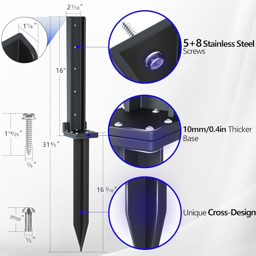 4-Pack 32in Stainless Steel Fence Post Anchor Black Q606
