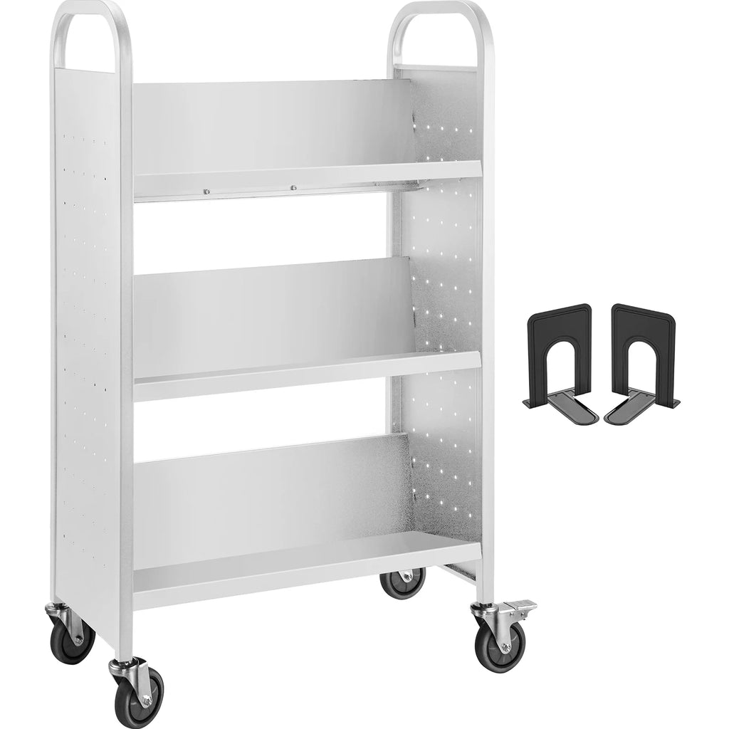 White V-Shaped Shelves Book Cart L74793