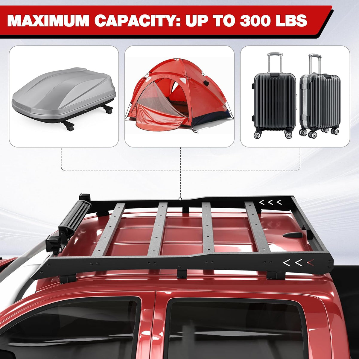 Heavy Duty Roof Rack Cargo Carrier with 2 LED Lights and 1 Light Bar H906465