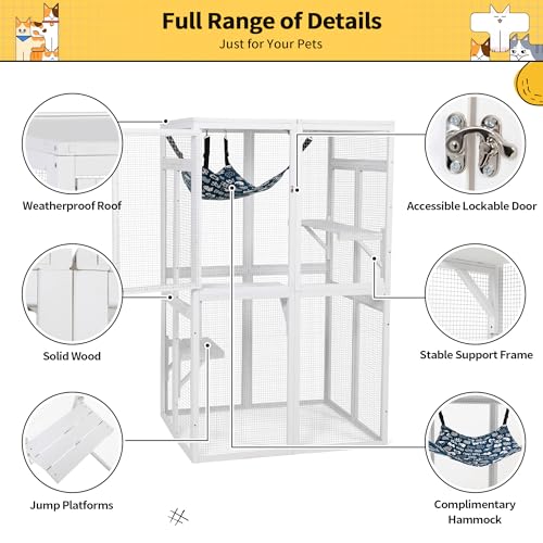 White Wooden Cat Enclosure with 3 Platforms M25987