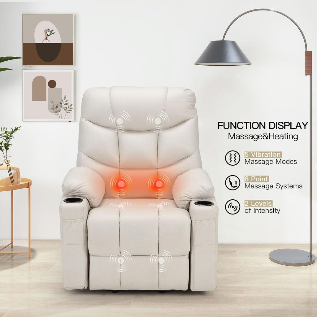Dual Motor Power Lift Recliner Chair with Massage and Heat, Cup Holders Side Pockets N753950