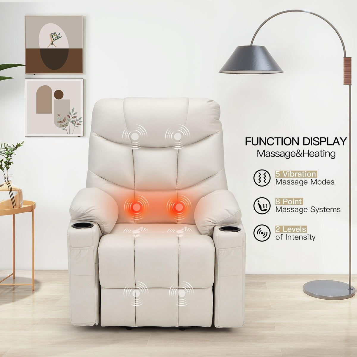 Dual Motor Power Lift Recliner Chair with Massage and Heat, Cup Holders Side Pockets N753950