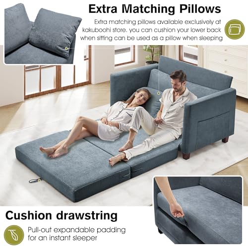Blue Chenille Convertible Floor Sofa Bed with 2 Pillows A37667