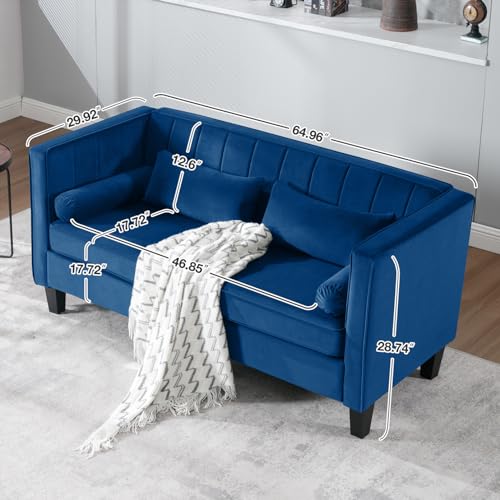 Velvet 65" Loveseat Sofa with Bolster Pillows and Back Cushion B727