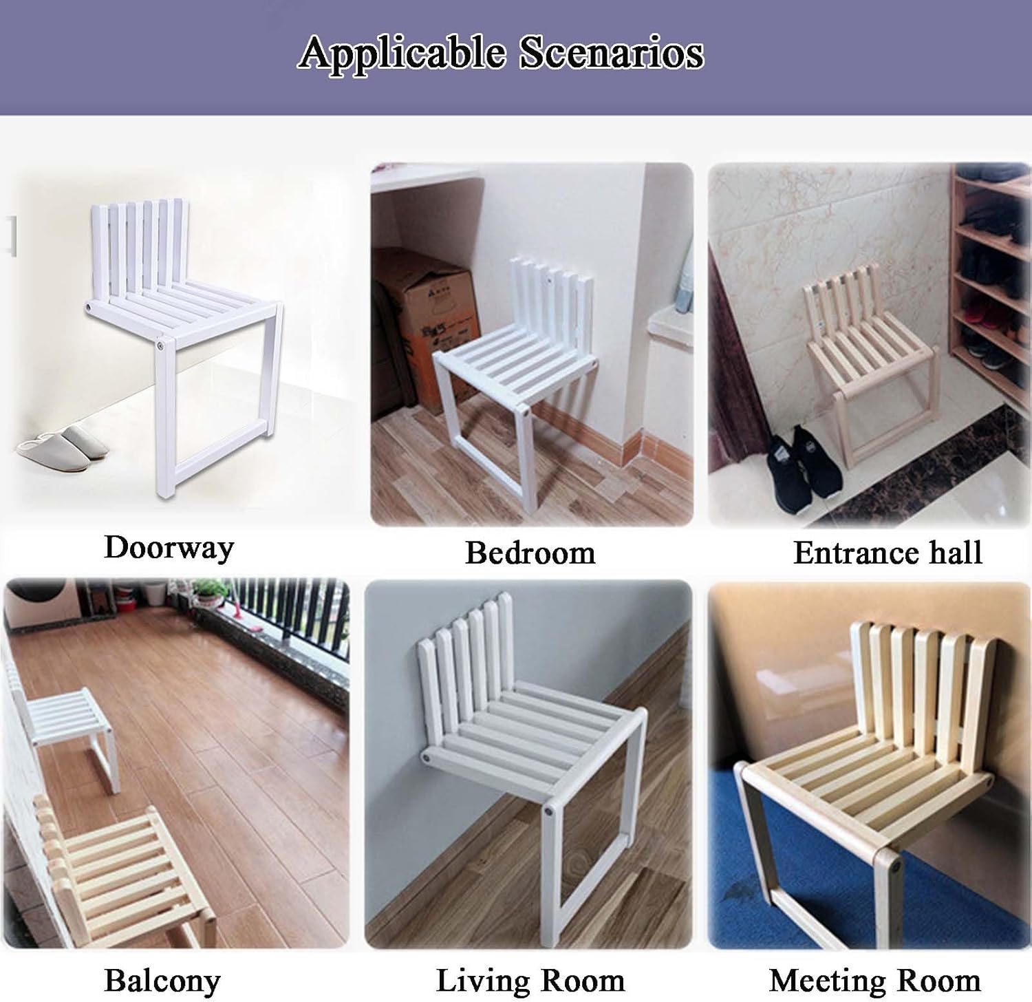 Solid Wood Folding Wall Mounted Stool with Supporting Legs I160