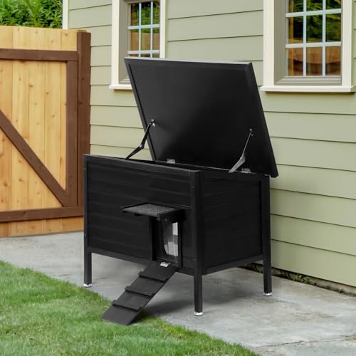 Large Size 34.2" L*21.2" W*26.7" H Insulated Wooden Cat Shelter Q458