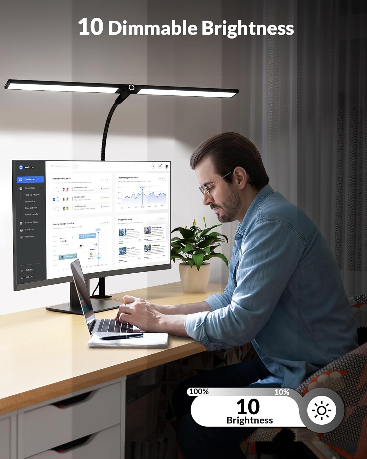 Black Double Head LED Clamp Desk Lamp with Remote Control C82813